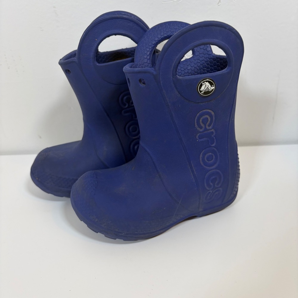 Crocs Kids Handle It Rain Boots Blue Waterproof Pull On C6